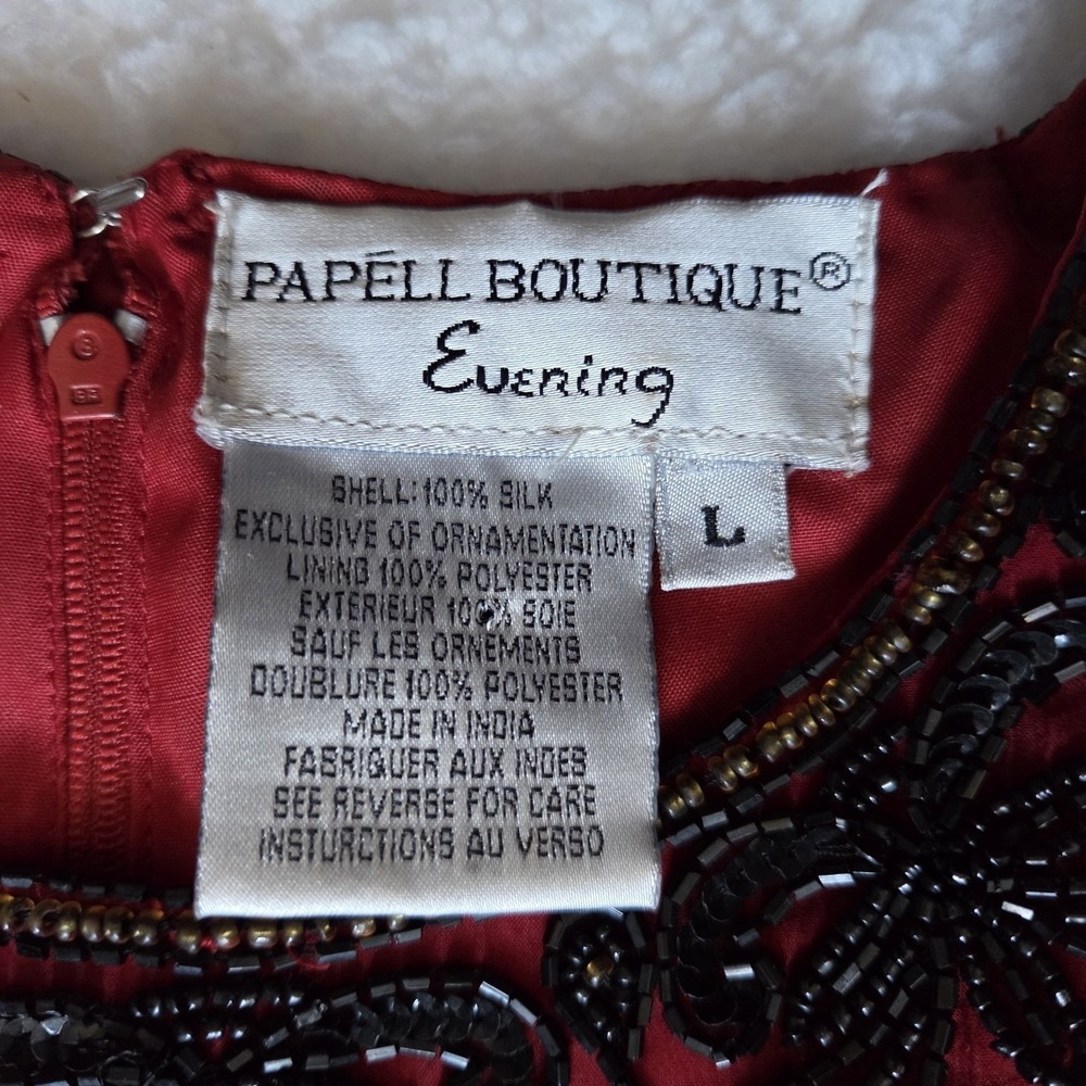 PAPELL BOUTIQUE EVENING BEADED BLOUSE WOMEN'S L 100% SILK VINTAGE RED FLORAL - Picture 5 of 7